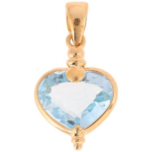 1165 - An 18ct gold blue topaz heart pendant, set with heart-cut blue topaz, 28.6mm, 3.5g