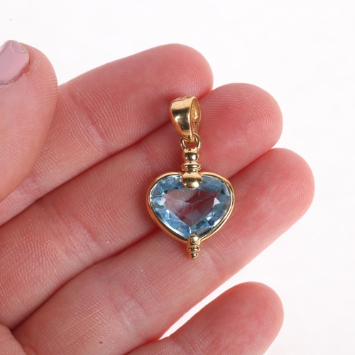 1165 - An 18ct gold blue topaz heart pendant, set with heart-cut blue topaz, 28.6mm, 3.5g