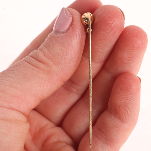 1169 - A 14ct gold whole pearl and diamond stickpin, set with 5.6mm pearl and modern round brilliant-cut di... 