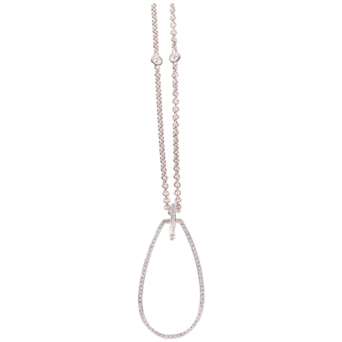 1172 - A large 18ct white gold diamond teardrop pendant necklace, on 18ct diamond spacer cable link chain, ... 