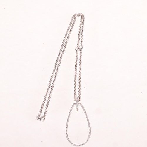 1172 - A large 18ct white gold diamond teardrop pendant necklace, on 18ct diamond spacer cable link chain, ... 