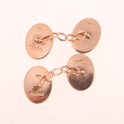 1178 - CROPP & FARR - a pair of Art Deco 9ct rose gold oval cufflinks, maker C&F, Birmingham 1921, engine t... 