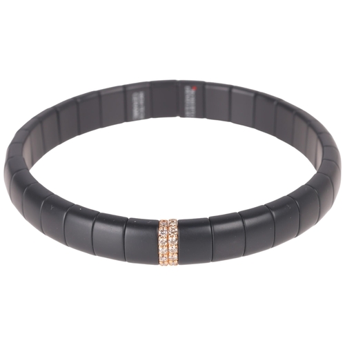 1179 - ROBERTO DEMEGLIO - a High-Tech matte black ceramic diamond expanding bracelet, the 18ct rose gold sp... 