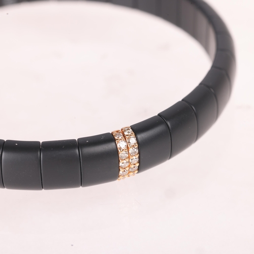 1179 - ROBERTO DEMEGLIO - a High-Tech matte black ceramic diamond expanding bracelet, the 18ct rose gold sp... 