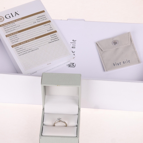 1181 - A GIA certified 0.7ct E colour single stone diamond ring, 6-claw set with round brilliant-cut diamon... 