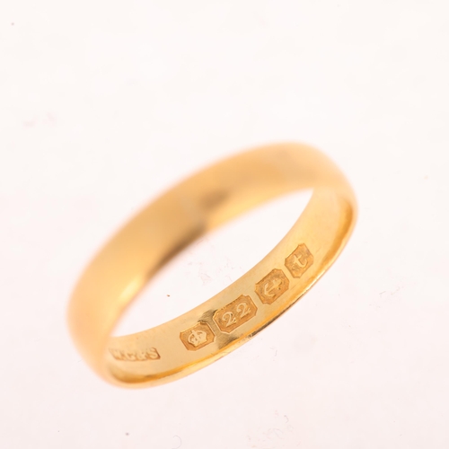 1183 - A 22ct gold wedding band ring, maker WG&S, Birmingham 1918, band width 4.3mm, size Q, 3.8g