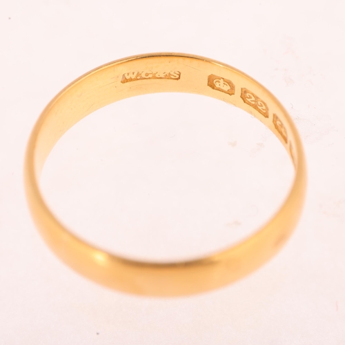 1183 - A 22ct gold wedding band ring, maker WG&S, Birmingham 1918, band width 4.3mm, size Q, 3.8g