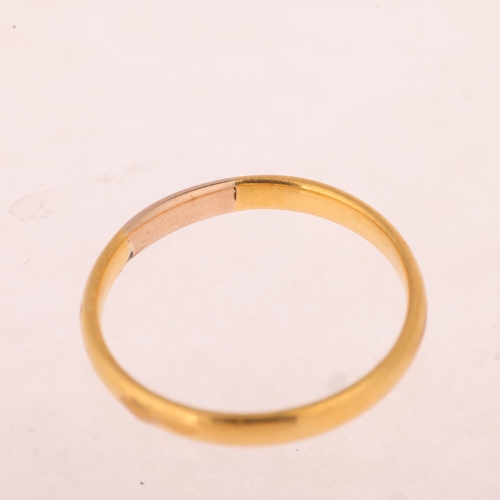 1187 - A 22ct gold wedding band ring, maker RP, London 1926, band width 3mm, size S, 3.2g