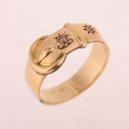 1188 - An 18ct gold diamond belt buckle band ring, star stet with old-cut diamonds, unmarked mount tests as... 