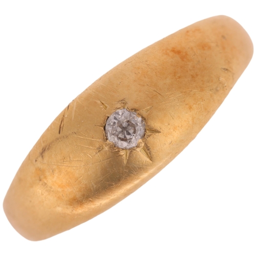 1189 - An 18ct gold diamond gypsy ring, star set with 0.05ct old-cut diamond, setting height 6.5mm, size K,... 