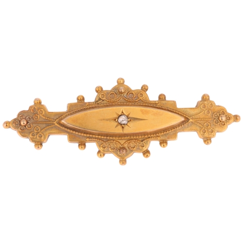 1200 - An Antique Etruscan Revival 9ct gold diamond bombe brooch, maker WH Co, Chester 1900, 46.7mm, 3.1g