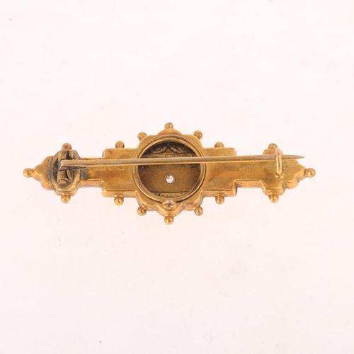1200 - An Antique Etruscan Revival 9ct gold diamond bombe brooch, maker WH Co, Chester 1900, 46.7mm, 3.1g
