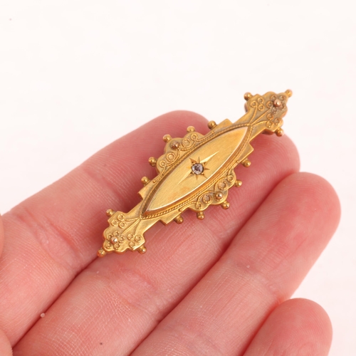 1200 - An Antique Etruscan Revival 9ct gold diamond bombe brooch, maker WH Co, Chester 1900, 46.7mm, 3.1g