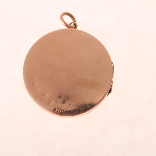 1201 - An Antique 9ct rose gold diamond locket pendant, indistinct hallmarks, star set with 0.05ct old-cut ... 