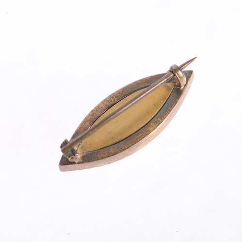 1205 - A Georgian split pearl marquise mourning brooch, 27.1mm, 3.5g