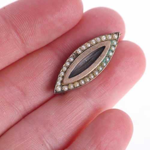 1205 - A Georgian split pearl marquise mourning brooch, 27.1mm, 3.5g