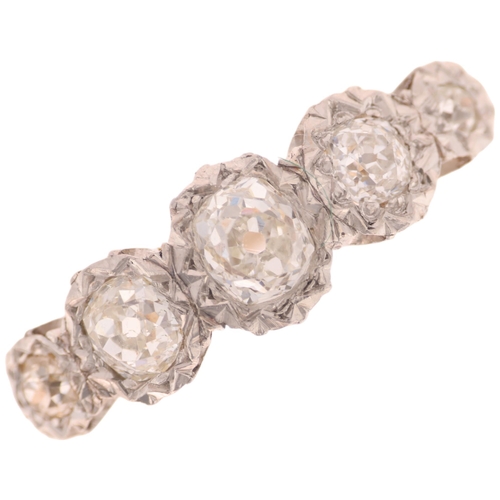 1206 - An Antique 18ct gold five stone diamond ring, platinum-topped, illusion set with old-cut diamonds, t... 