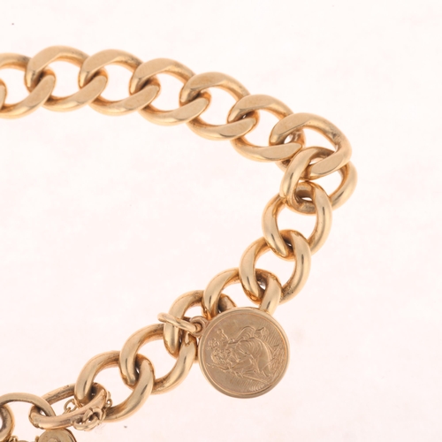 1222 - A 9ct gold solid curb link chain bracelet, maker AWF, Birmingham 1996, with 9ct heart padlock clasp ... 