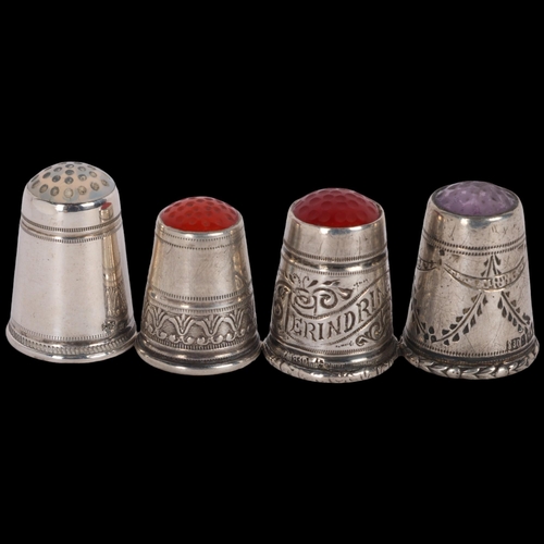 1534 - 4 Continental silver gem set thimbles, largest 23.6mm (4)