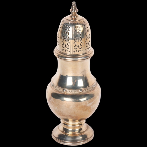 1542 - A George VI silver baluster sugar caster, Adie Brothers Ltd, Birmingham 1946, 18cm, 4.9oz