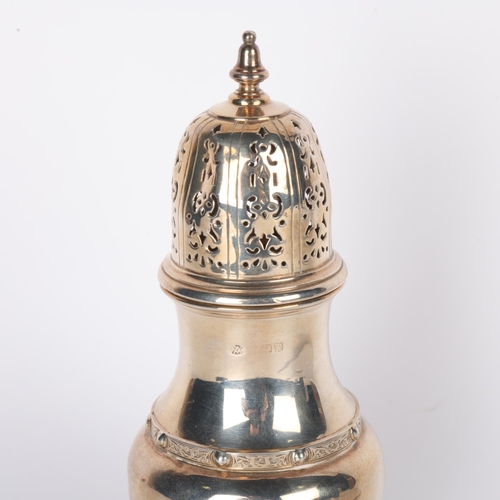 1542 - A George VI silver baluster sugar caster, Adie Brothers Ltd, Birmingham 1946, 18cm, 4.9oz