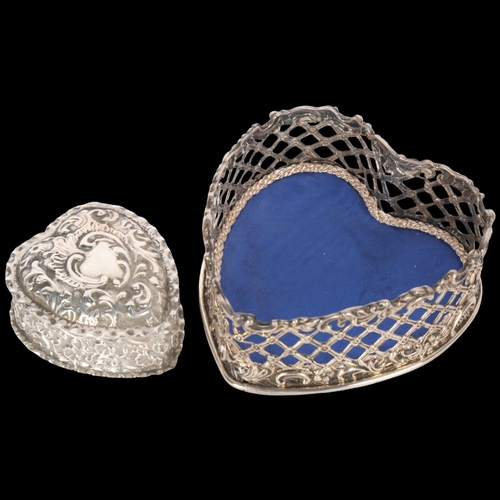 1544 - A Victorian silver heart coaster, Henry Matthews, Birmingham 1896, 10 x 9.5cm, and an Edwardian silv... 