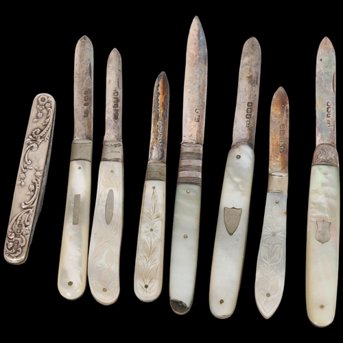 1548 - 8 Antique mother of pearl handled silver fruit knives, largest extended 13cm