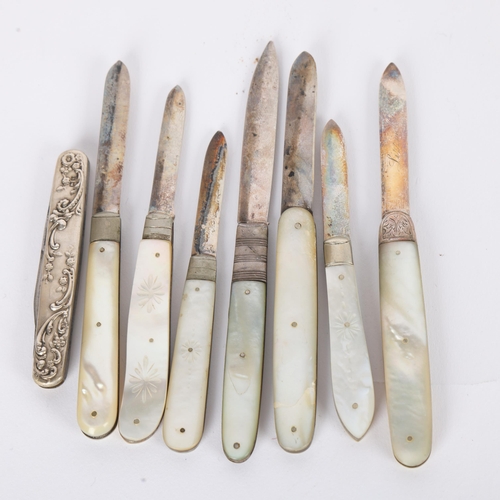 1548 - 8 Antique mother of pearl handled silver fruit knives, largest extended 13cm