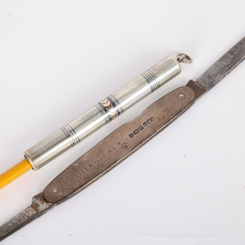 1549 - An Antique French silver niello and gold propelling pencil, 8cm, and a silver penknife (2)