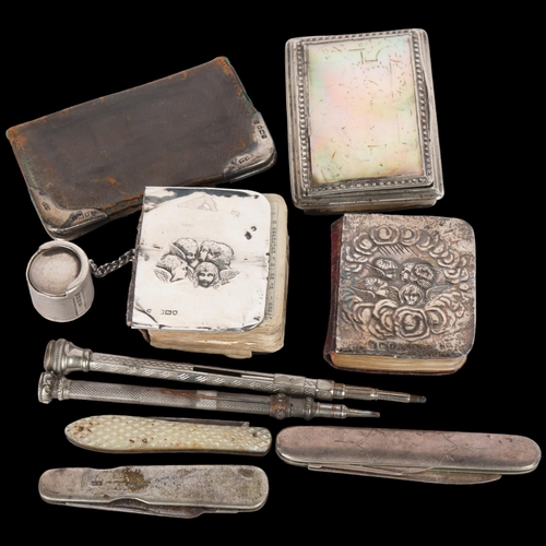 1551 - Various silver, including sovereign coin case, mother of pearl box, fruit knife, etc