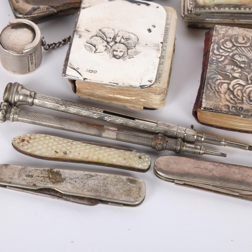 1551 - Various silver, including sovereign coin case, mother of pearl box, fruit knife, etc