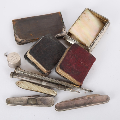 1551 - Various silver, including sovereign coin case, mother of pearl box, fruit knife, etc