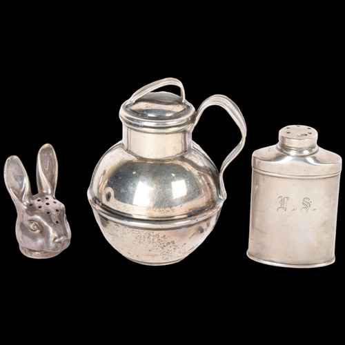 1554 - Various silver, including novelty rabbit head pepperette lid, etc (3)