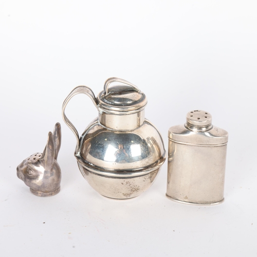 1554 - Various silver, including novelty rabbit head pepperette lid, etc (3)