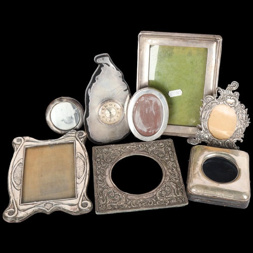 1557 - Various silver, including photo frames, desk clock, goliath travelling clock case, etc