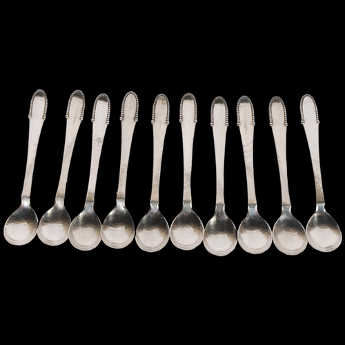 1559 - GEORG JENSEN - a set of 10 Art Deco Danish sterling silver Beaded/Kugel pattern spoons, circa 1916, ... 