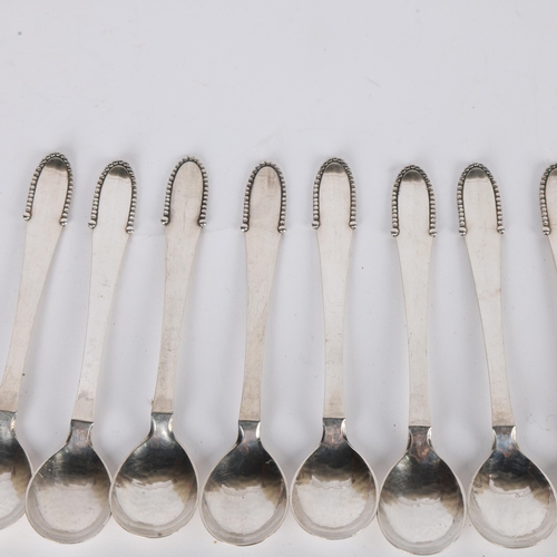 1559 - GEORG JENSEN - a set of 10 Art Deco Danish sterling silver Beaded/Kugel pattern spoons, circa 1916, ... 