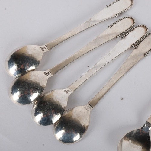 1559 - GEORG JENSEN - a set of 10 Art Deco Danish sterling silver Beaded/Kugel pattern spoons, circa 1916, ... 