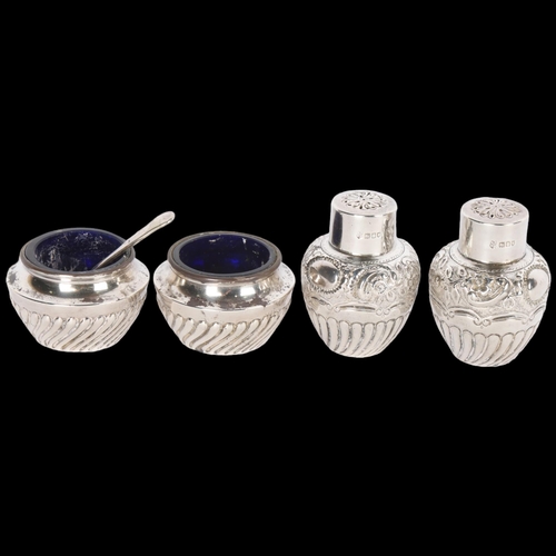 1566 - Various silver, including pair of Edwardian bulbous pepperettes, 6cm, 3.9oz weighable