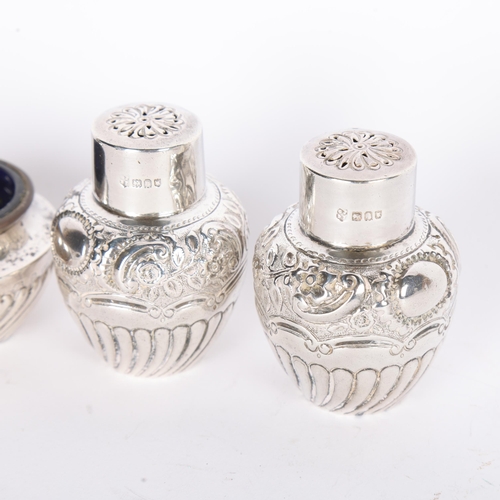 1566 - Various silver, including pair of Edwardian bulbous pepperettes, 6cm, 3.9oz weighable