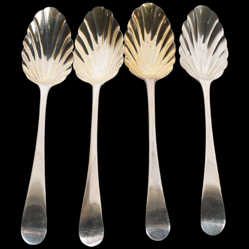 1573 - 4 George III silver shell tablespoons, various makers and dates, 21cm, 7.6oz total