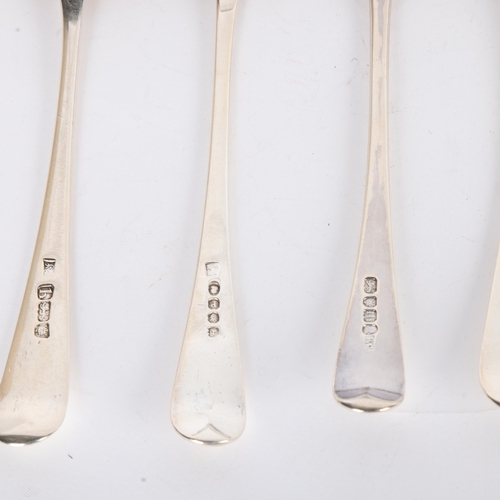 1573 - 4 George III silver shell tablespoons, various makers and dates, 21cm, 7.6oz total