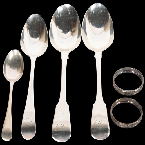 1574 - Various silver, including pair of George IV Fiddle pattern tablespoons, George III Old English table... 