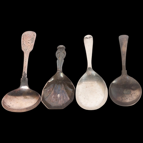 1575 - 4 silver tea caddy spoons, including Antique Newcastle example, 10.5cm (4)