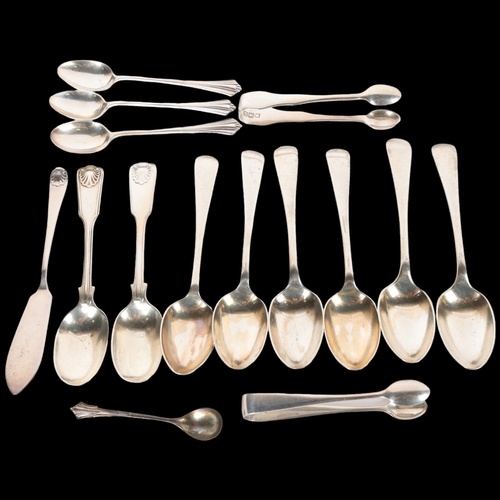 1577 - Various silver, including teaspoons, sugar tongs, etc, 8.9oz total