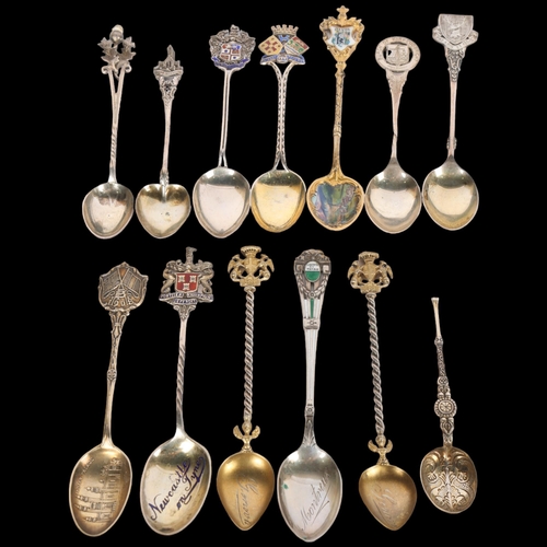 1578 - Group of English and Continental silver souvenir spoons, including Davos landscape enamel example, 5... 