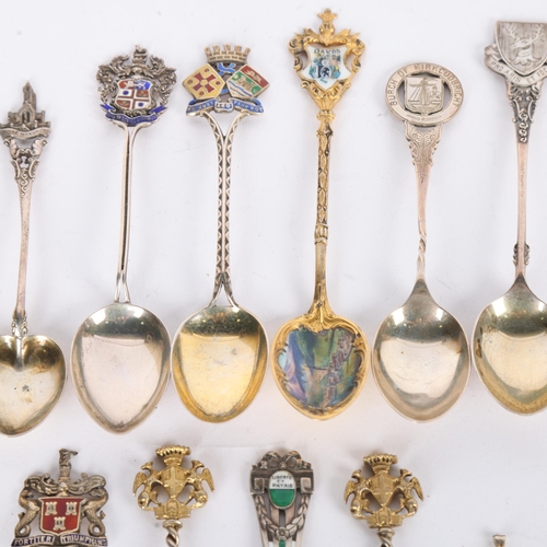 1578 - Group of English and Continental silver souvenir spoons, including Davos landscape enamel example, 5... 