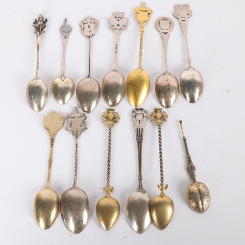 1578 - Group of English and Continental silver souvenir spoons, including Davos landscape enamel example, 5... 