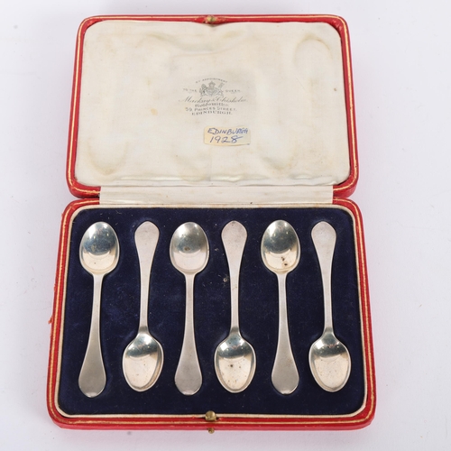 1580 - A cased set of 6 George V Scottish silver Rattail pattern coffee spoons, Mackay & Chisholm, Edinburg... 