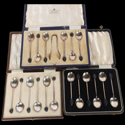 1584 - 3 cased sets of silver bean-end coffee spoons, 4oz gross